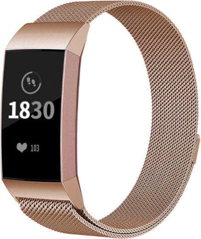 YPCd® Fitbit Charge 3 bandje - Rosé Goud - Milanees Roestvrij Staal - Small