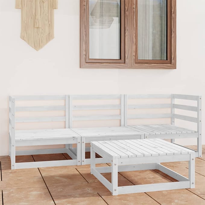 vidaXL - 4-delige - Loungeset - massief - grenenhout - wit