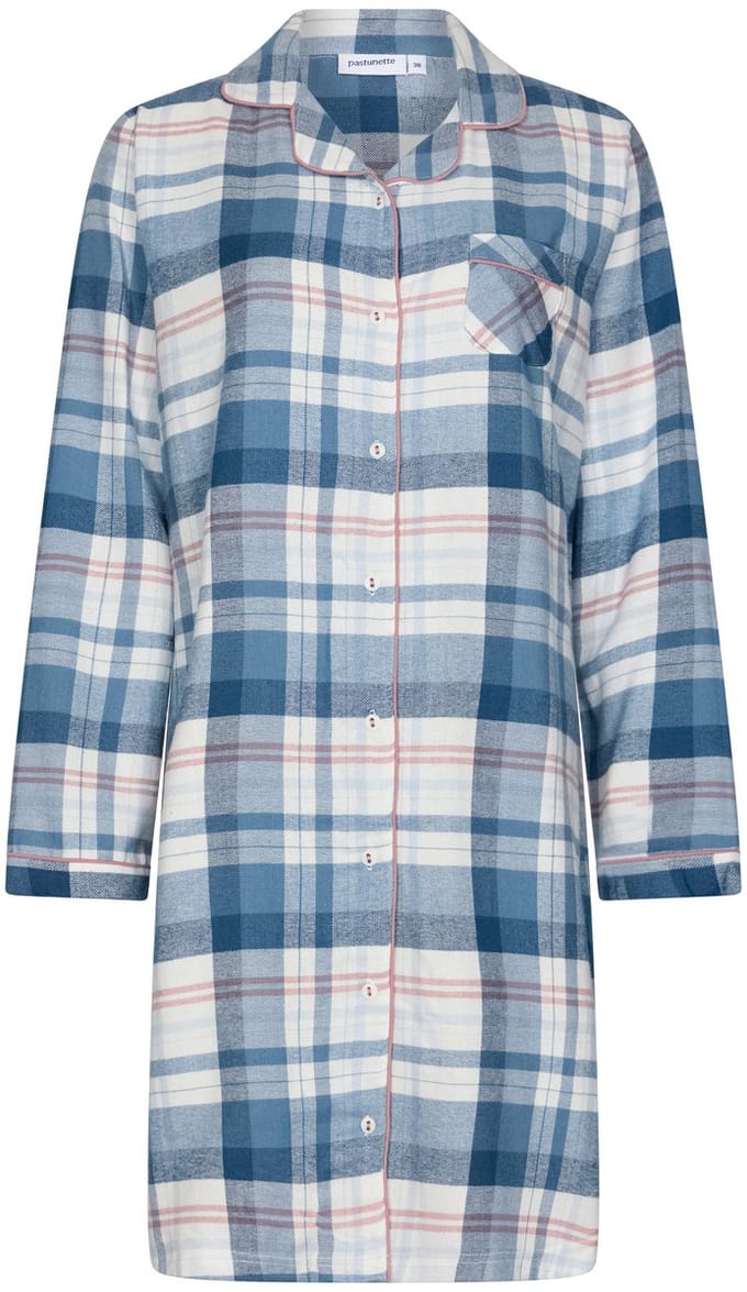 Pastunette - Flannel Check - Nachthemd - Doorknoop - Blauw/Wit - Flanel - Maat 48