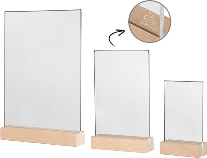 Menukaarthouder Lang DIN | beuken kaarthouder met gerecycled acrylglas