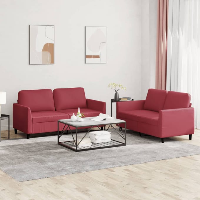 vidaXL - 2-delige - Loungeset - met - kussens - kunstleer - wijnrood