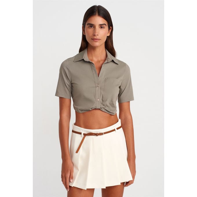 Dames Cropped Poplin Shirt
