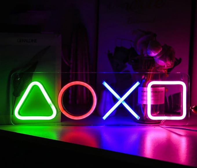 Neon led lamp - Game Controller Buttons - Play knoppen - Wandlamp - Neon Verlichting - Neon Led Lamp - Verlichting - Dimbaar