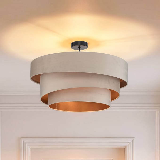 Lindby - plafondlamp - 3lichts - IJzer, textiel - H: 36.8 cm - E27 - crème, goud