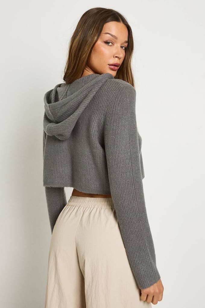 boohoo Dames Gebreide trui met capuchon | Charcoal | Maat: Large