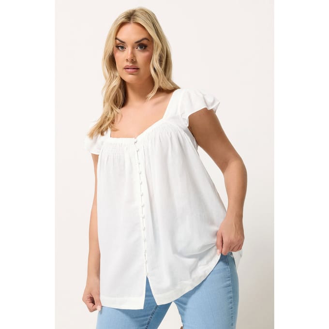 Yours Witte Linnen Top Met Kapmouwtjes Size 40