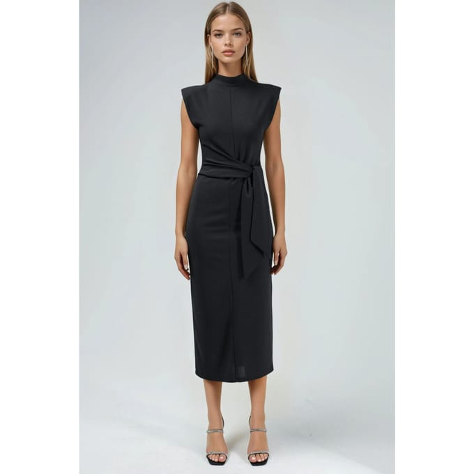 Kraage-detail Midi-jurk met Strik