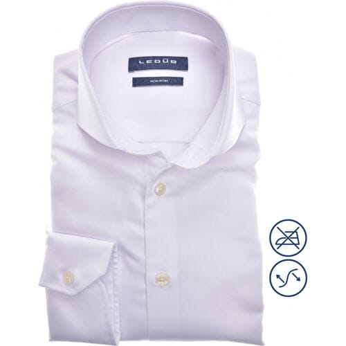 Ledub slim fit overhemd - wit - Strijkvrij - Boordmaat: 46