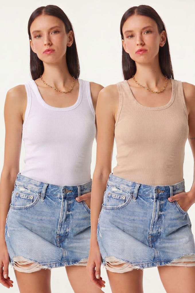 Fitted U-hals Gebreide 2-Pack Tanktop