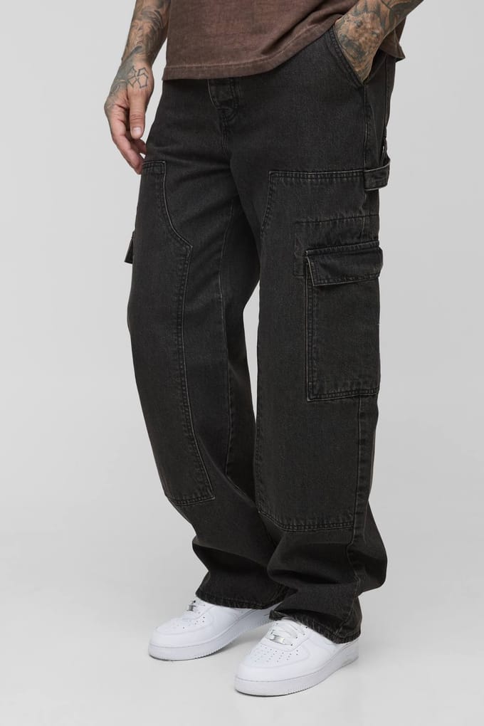 Hoge ontspannen pasvorm Carpenter Cargo Jeans | Washed Black | Size 30