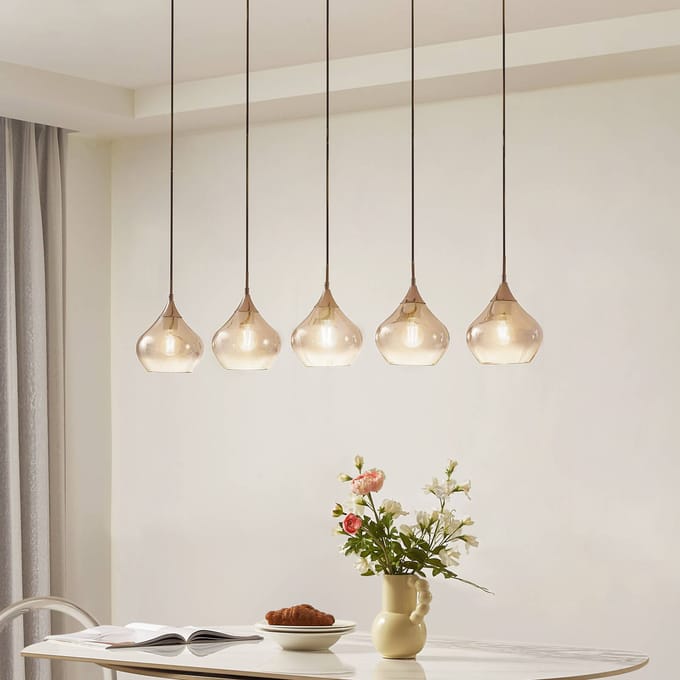 Lucande - hanglamp - 5lichts - Glas, ijzer - H: 17.5 cm - E27 - rookgrijs, zwart