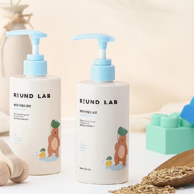 Round Lab Baby Mild Top tot Teen Wasgel 300ml + Lotion 300ml Set Zacht Baby Lichaamsverzorgings Duo white