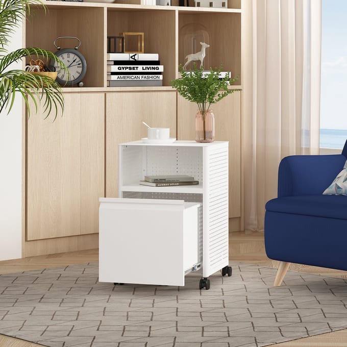 Ladekast Velvevn op wielen 54x40x36 cm wit [en.casa]