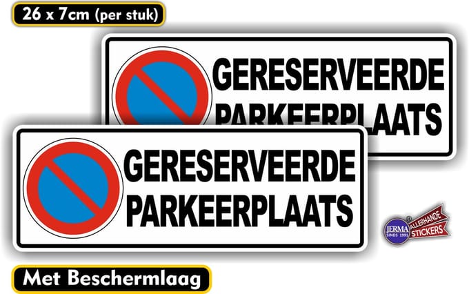 Jerma - Gereserveerde parkeerplaats - Sticker - set 2 st – 26 x 7 cm - Weerbestendig - Vinyl