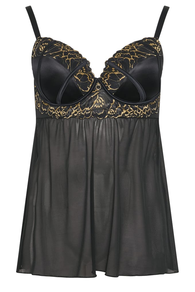 Yours Zwarte En Gouden Kanten Babydoll Size 85B