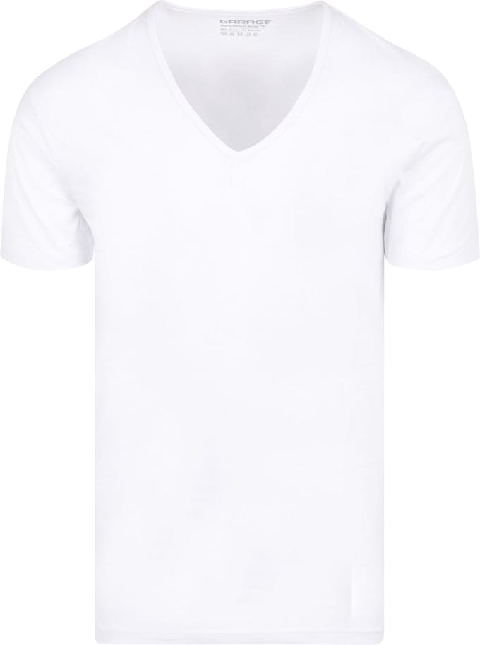 Garage 206 - Bodyfit T-shirt diepe V-hals korte mouw wit M 95% katoen 5% elastan
