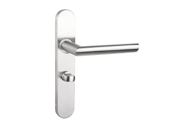 Lavuzo deurkruk Ragusa RVS met afgerond schild WC63/8 badkamersluiting | Per set | Deurklink met schild