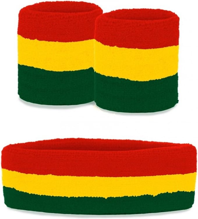Zweetbandjes set carnaval rood geel groen.