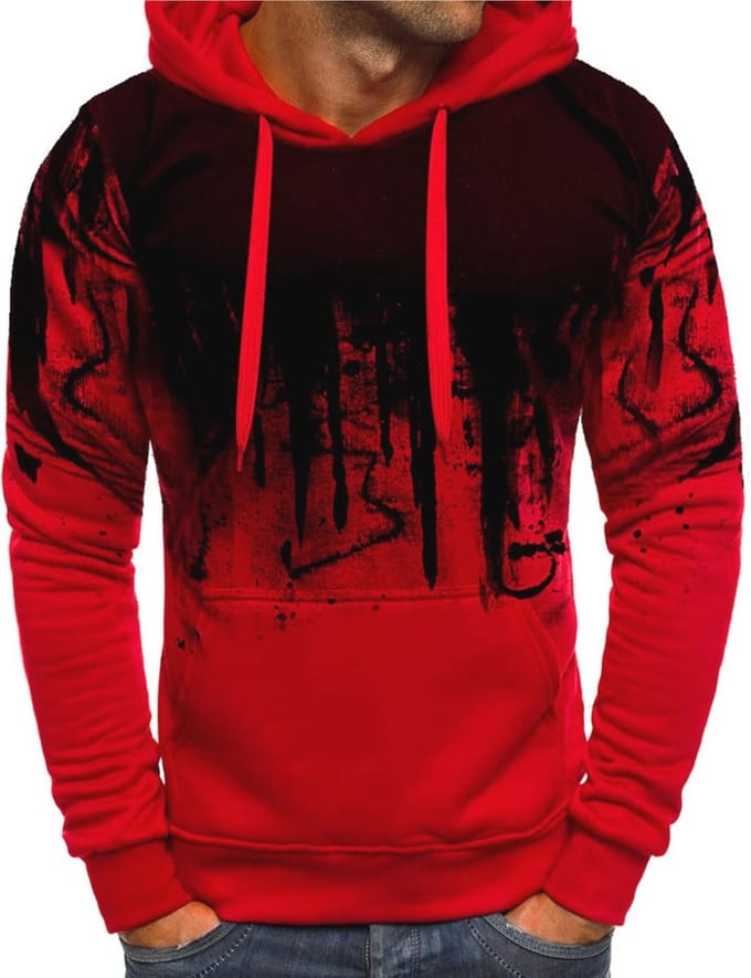 Fleece hoodie voor heren met gradiënt kleur en lange mouwen