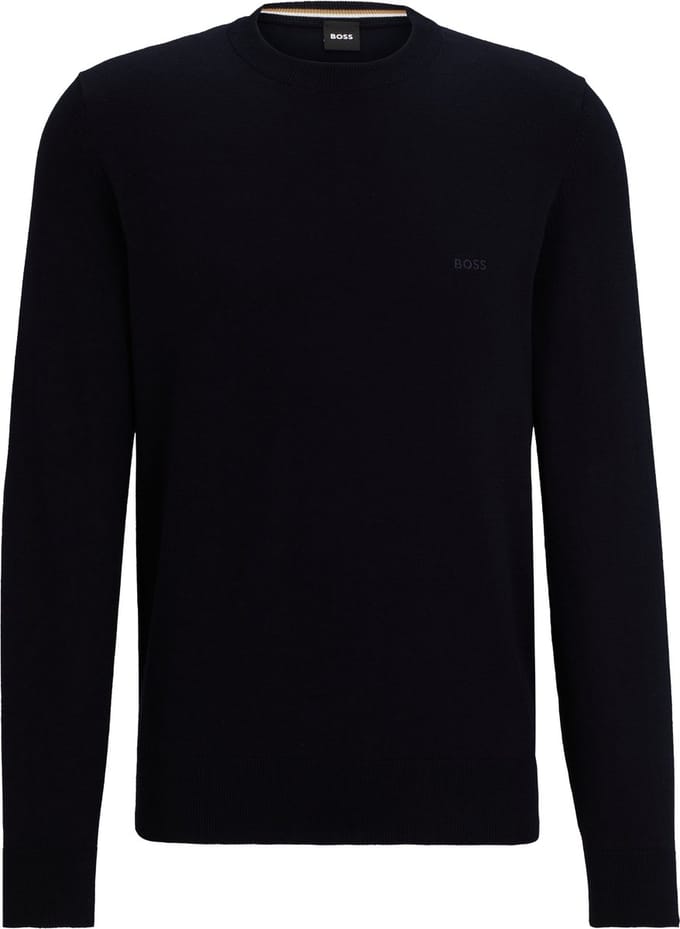 BOSS Pacas regular fit trui katoen - heren trui middeldik O-hals - donkerblauw