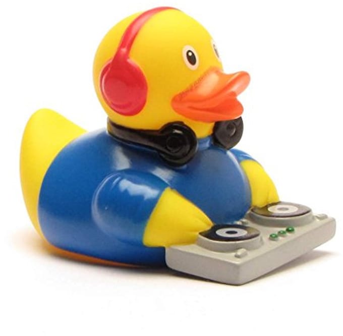 Badeend Discjockey met Sleutelhanger - Piepende Eend voor Muziekliefhebbers - 10,5 cm