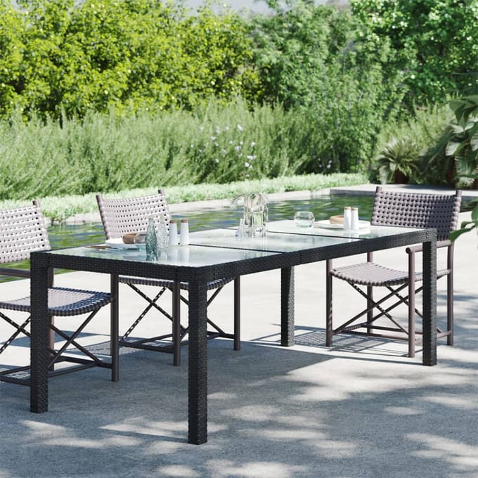 vidaXL - Tuintafel - 190x90x75 - cm - gehard - glas - en - poly - rattan - black