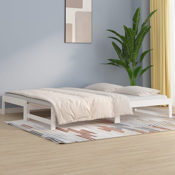 vidaXL - Slaapbank - uitschuifbaar - 2x(80x200) - cm - massief - grenenhout - wit
