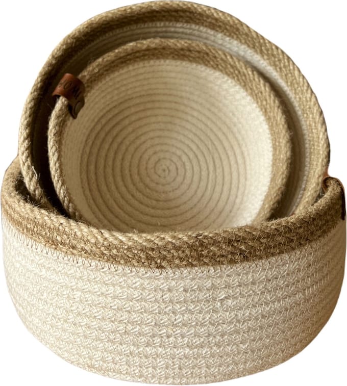 OZ Home - 3-delige Mandenset - Wit/Beige - Duurzaam & Functioneel - Voor Compacte Opslag en Decoratie