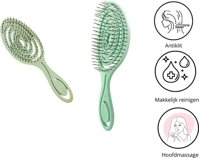 Cabantis® Antiklit Krullen Borstel - Hoofdmassage -Haarborstel - Detangler - Mint Groen