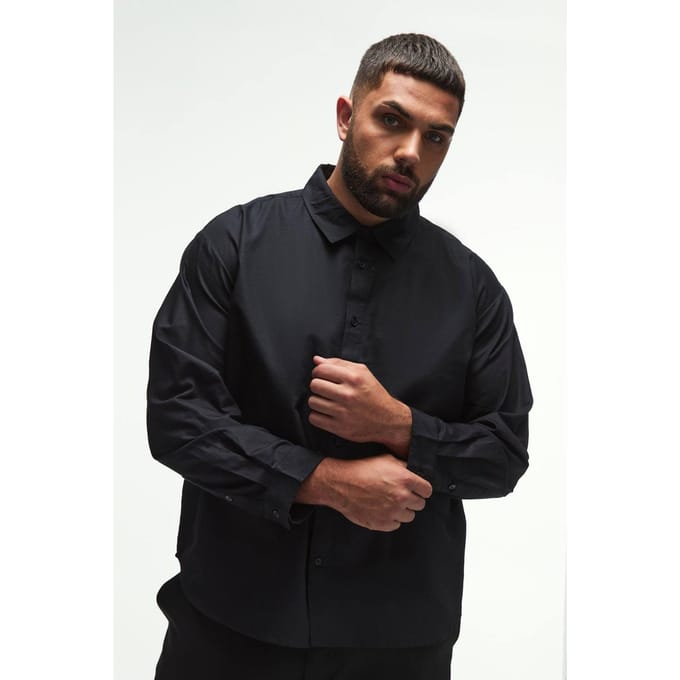 Plus Oversized Fit Oxford Overhemd in Zwart | Black | Size 2XL