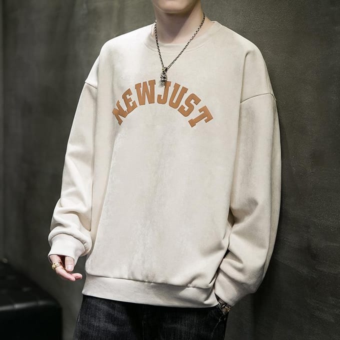 Lente Sweatshirt Heren Trendy Koreaans Suède Los T-shirt Lente en Herfst Onderhemd met Top Trendy Kleding 3XL white