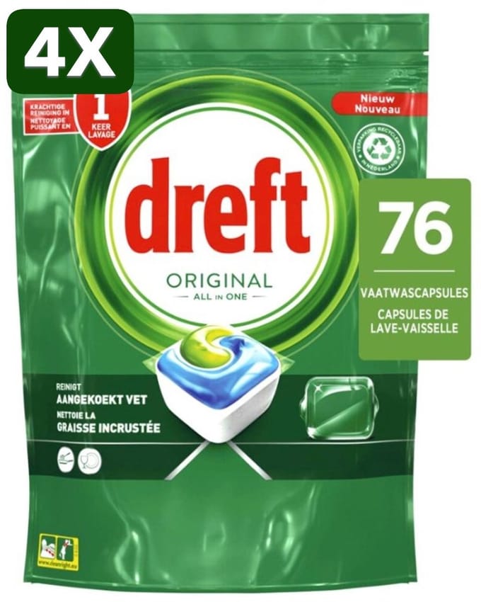 4 x Dreft Original - All In One - Vaatwascapsules - 76 Afwasbeurten