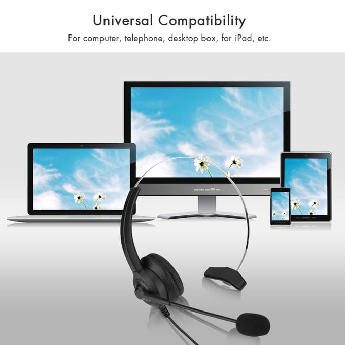 Callcenterheadset met ruisonderdrukking, comfortabel te dragen telefoonheadset met kristalplug