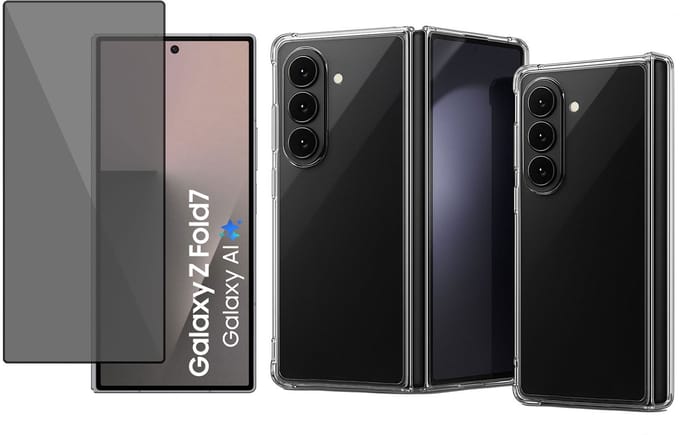 TechNow Hoesje + Privé Screenprotector geschikt voor Samsung Galaxy Z Fold 7 Hoesje Screenprotector - Privacy Tempered Glass - Case Transparant