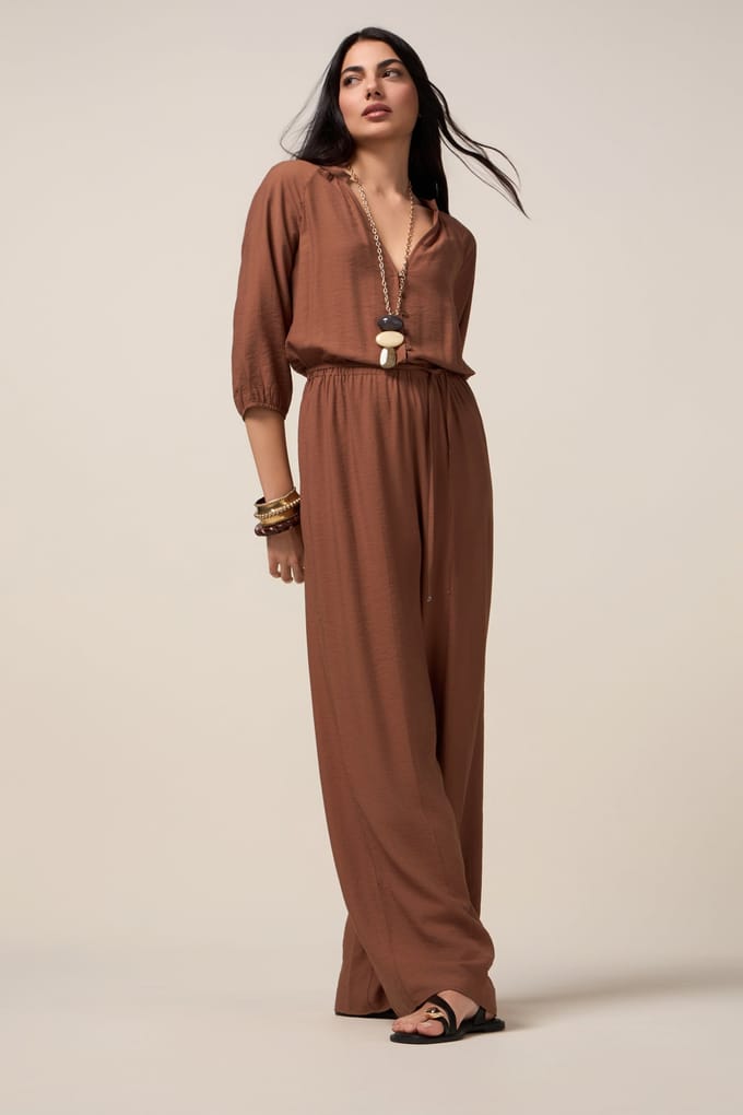 Oltre Fluid Jumpsuit With V-neck Brown Taglia: 48 | Tute Outlet | Donna | Marrone