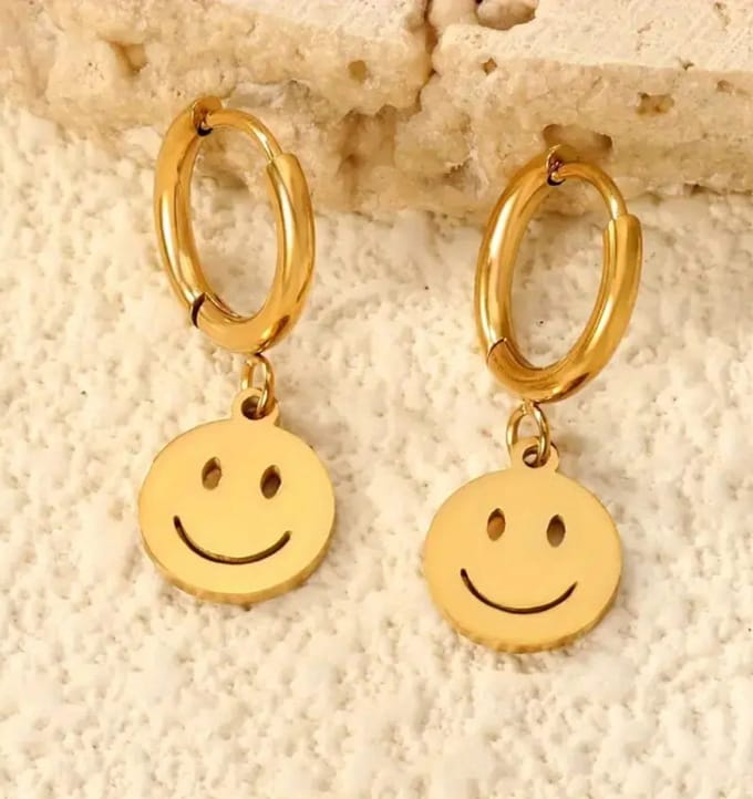 Oorringen Smiley | Stainless Steel Goud