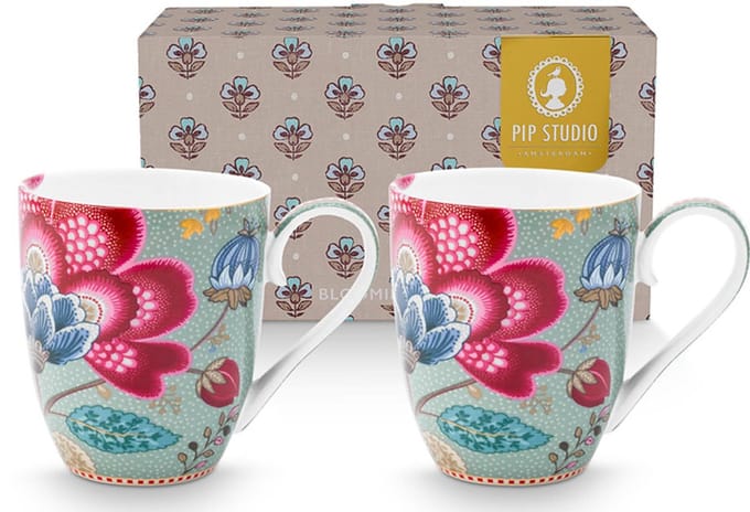 Pip studio-Mok XL-Blooming Tales Fantasy Blue-Set van 2-450ml-Porselein