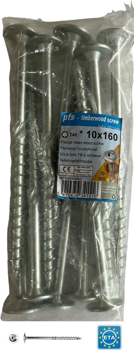 PFS+ schroeven - houtschroef tellerkopschroef 10x160mm Tx40 - 10 stuks