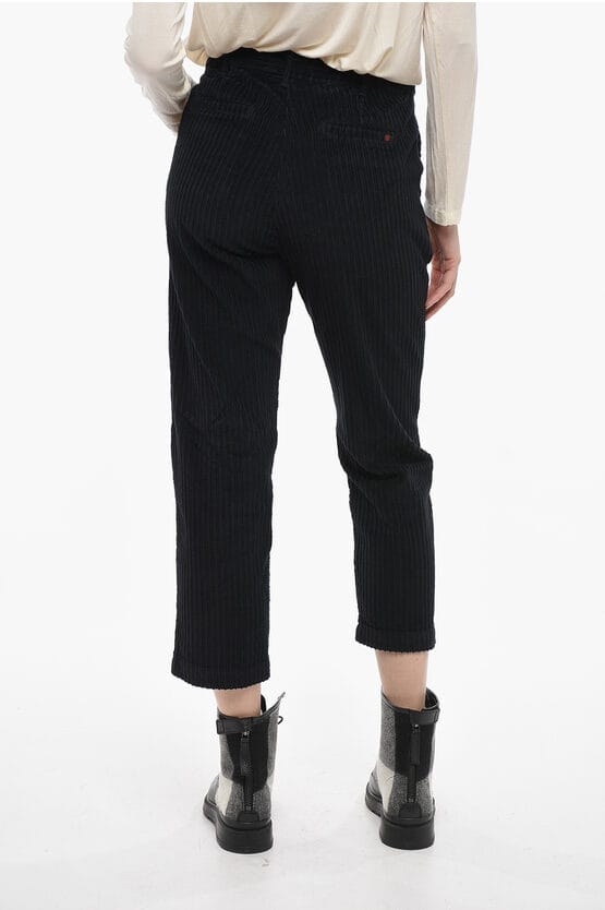 Corduroy cropped broek met taps toelopende pasvorm in zwart