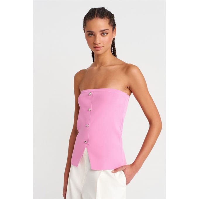 Mouwloze Geribbelde Brei Croptop Met Knopen