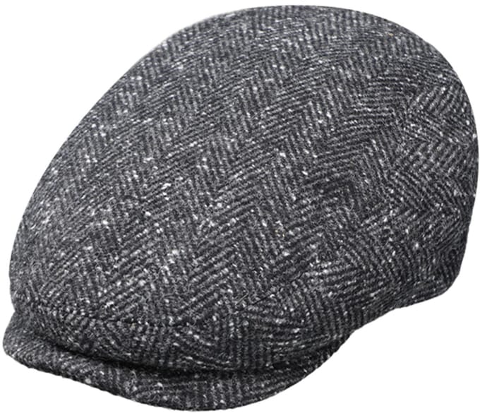Platte winter pet Flatcap Wollmix visgraat Fiebig antraciet mt 60