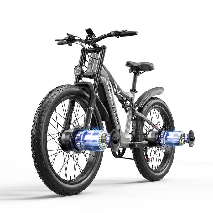 Shengmilo S600 26  Elektrische Mountainbike 2000W Dubbele Motor 48V 17.5Ah Batterij grijs