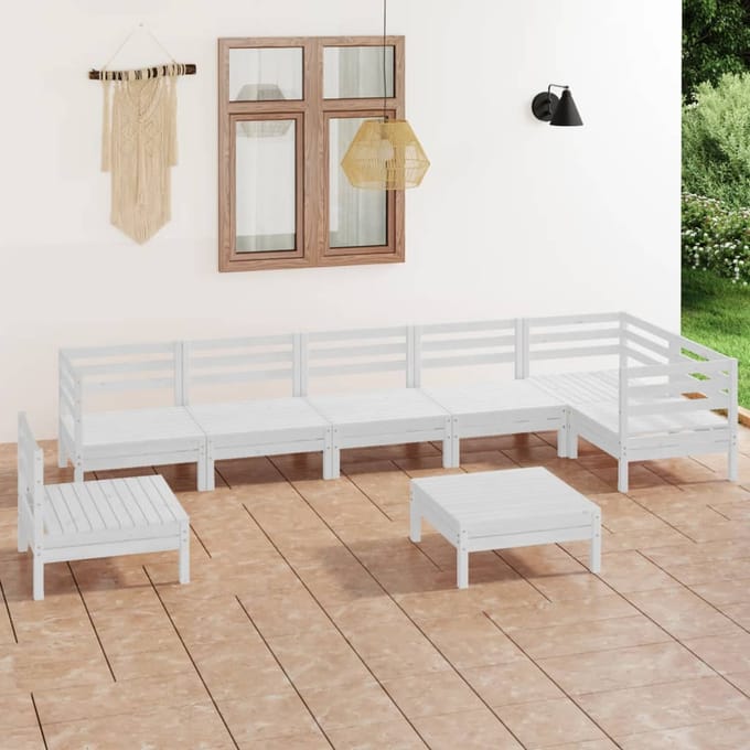 vidaXL - 8-delige - Loungeset - massief - grenenhout - wit