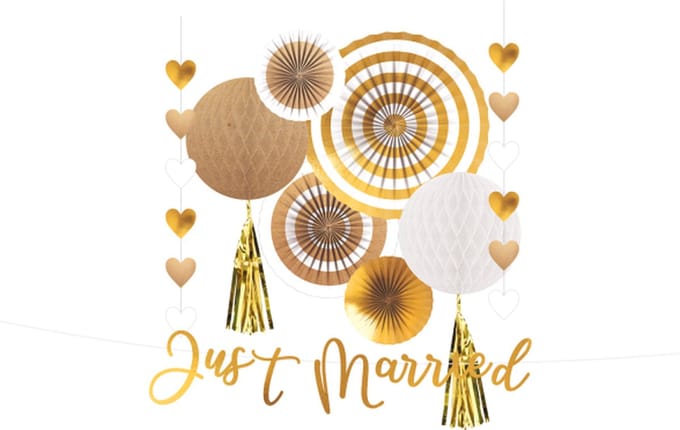 Amscan by Riethmuller - Riethmüller - Swirls Decoratie Wedding Kit - Just Married - 9 stuks