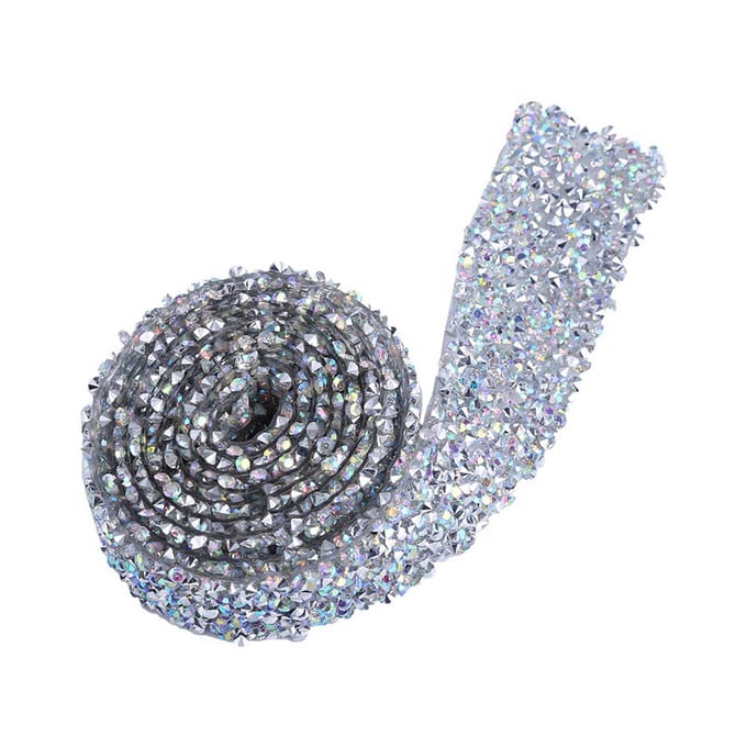 1 Yard 3cm Largeur Étincelant Dos Colle Cristal Strass Bande Décorative Ceinture AB Color gray