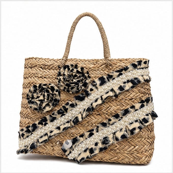 HS Grote Mand Handtas - Naturel Zwart Boho Streepprint
