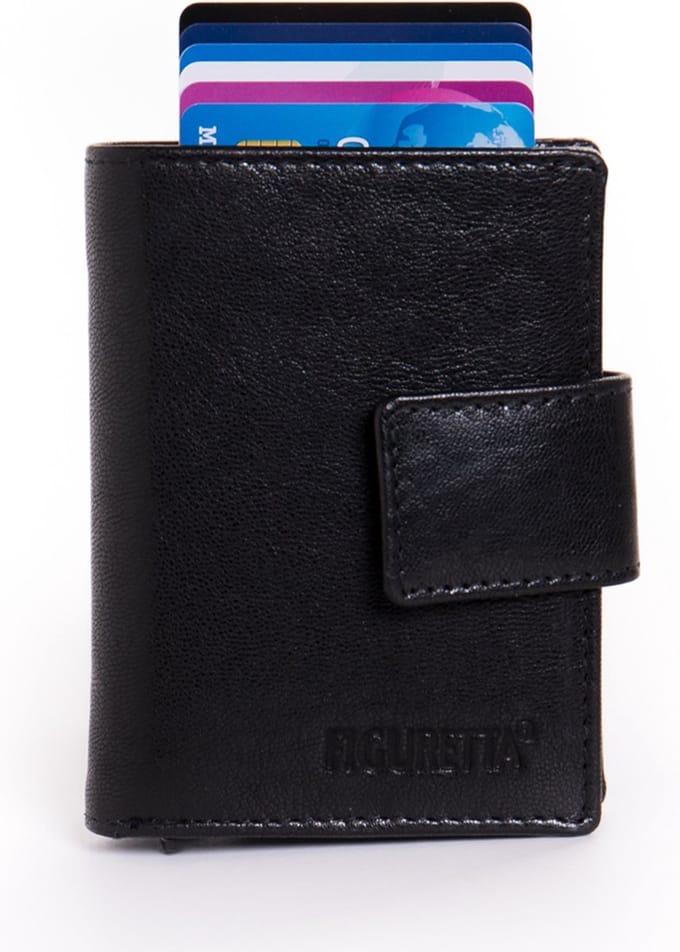 Figuretta Cardprotector met Muntvak RFID | Glanzend Leder | Zwart
