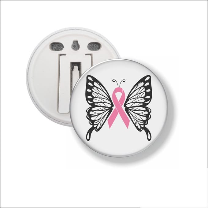 Button Met Clip 58 MM - Vlinder Pink Ribbon