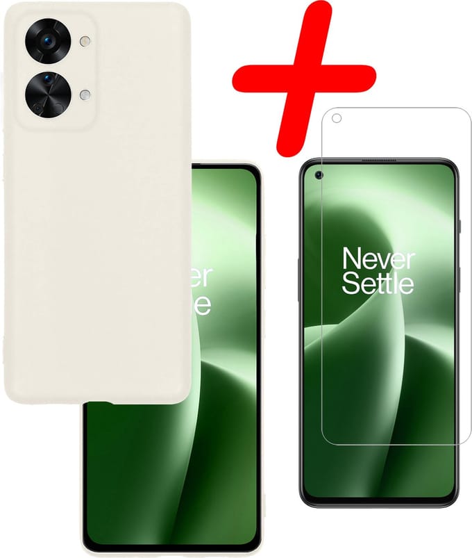 Hoesje Met Screenprotector - Geschikt voor OnePlus Nord 2T - Sterk & Shockproof - Back Cover - Siliconen Case - Telefoon Hoes - Wit