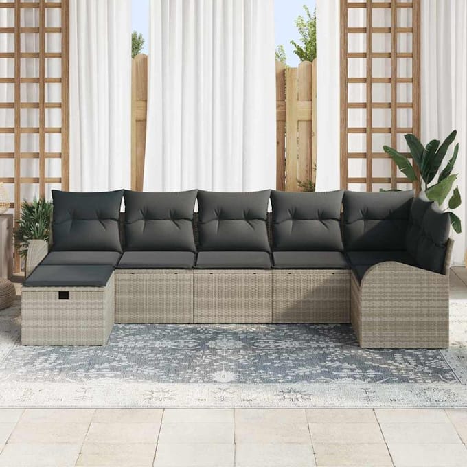 vidaXL - Bankstel - 7 - st - Lichtgrijs - poly - rattan